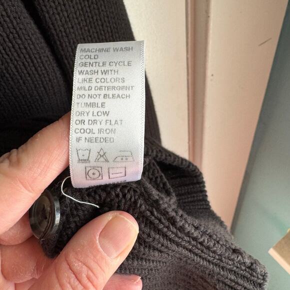 Leonard Frisbie Peru 100% PIMA Cotton Black Knit Casual Button Down Cardigan M - Picture 10 of 12